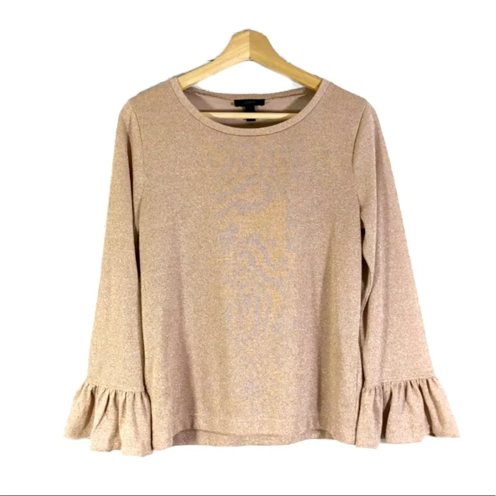 J Crew Glittered Ruffle Pullover Sweater Top Long Sleeves Sz M